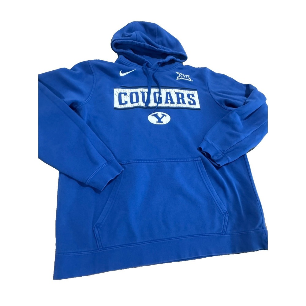 Nike BYU Cougars Hoodie Mens Royal Blue Pullover Big 12 Oval Y Fleece Sweatshirt